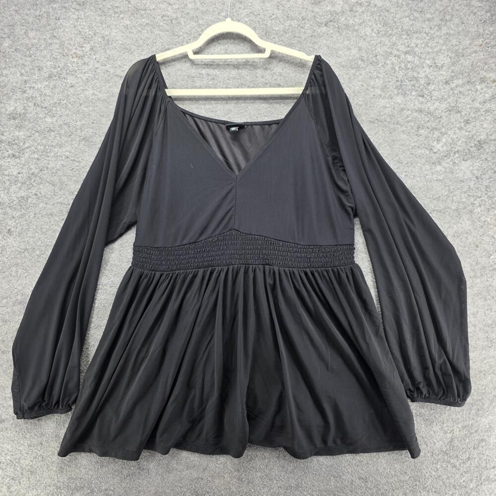 Torrid Shirt Womens 3 Black Fit & Flare V-Neck Long Balloon Sleeve Smocked Lined
